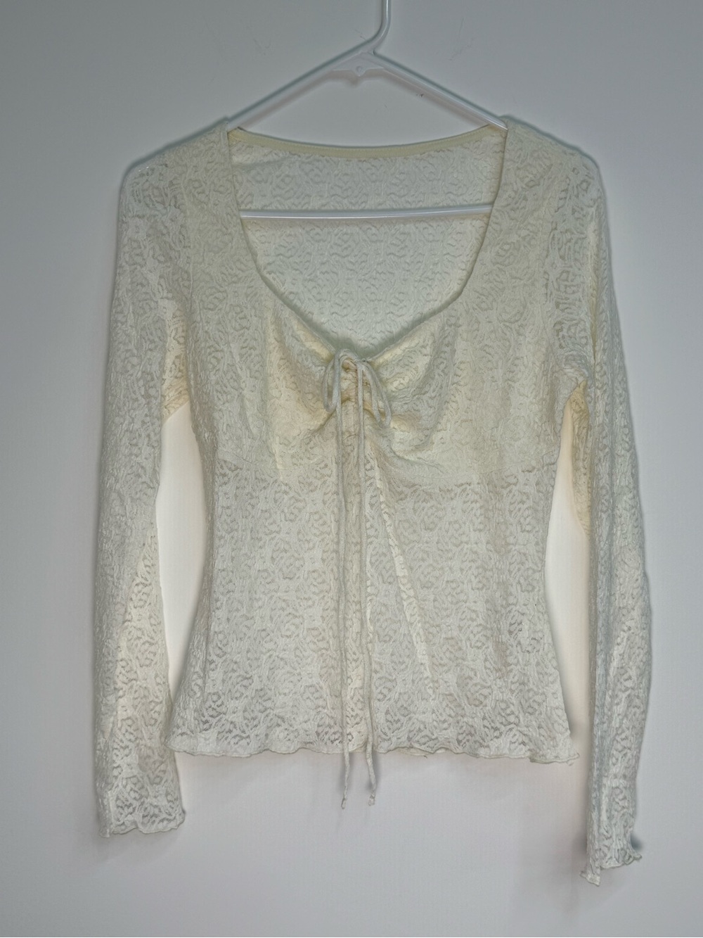 Champion Cream Lace Tie-Front Long Sleeve Top